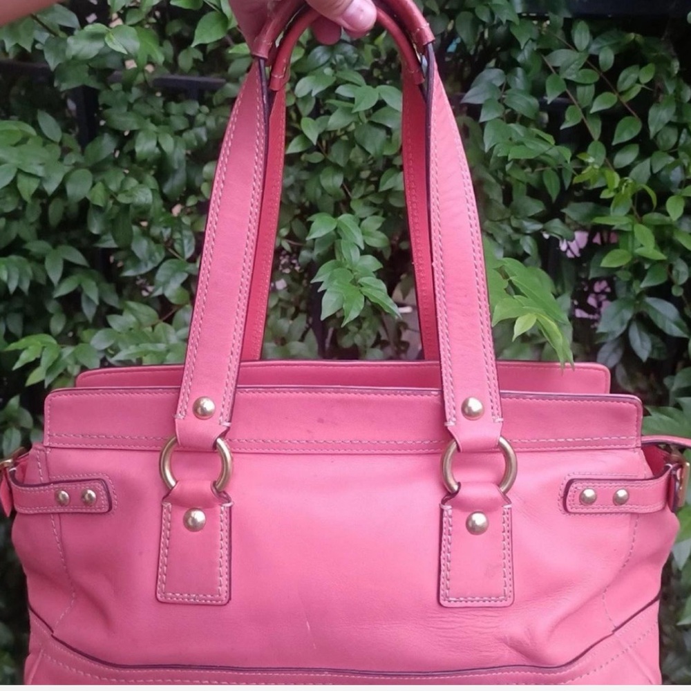 Vintage Rare Coach Coral Legacy Double Turnlock Leather Handbag - Picture 2 of 15
